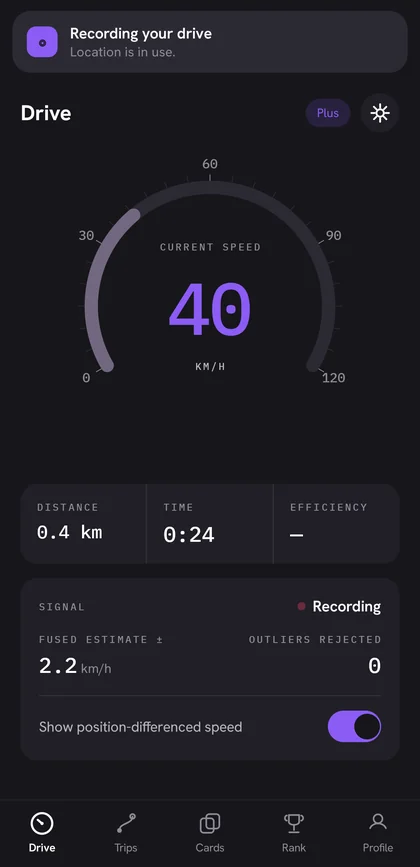 Live speed gauge while recording.